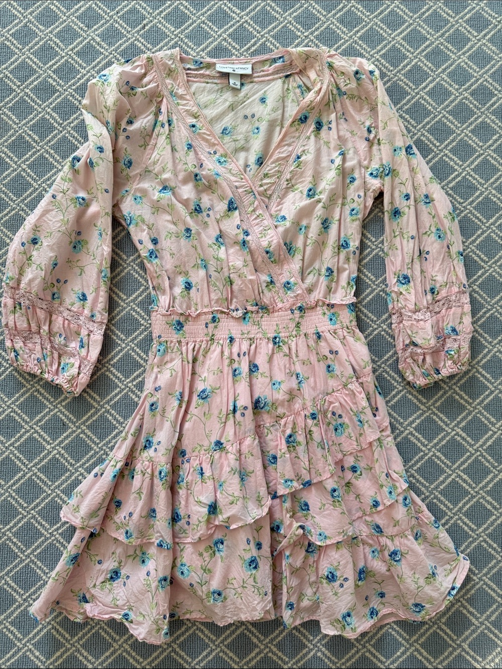 LoveShackFancy Blush Pink Blue Floral Wrap Mini Dress for Target